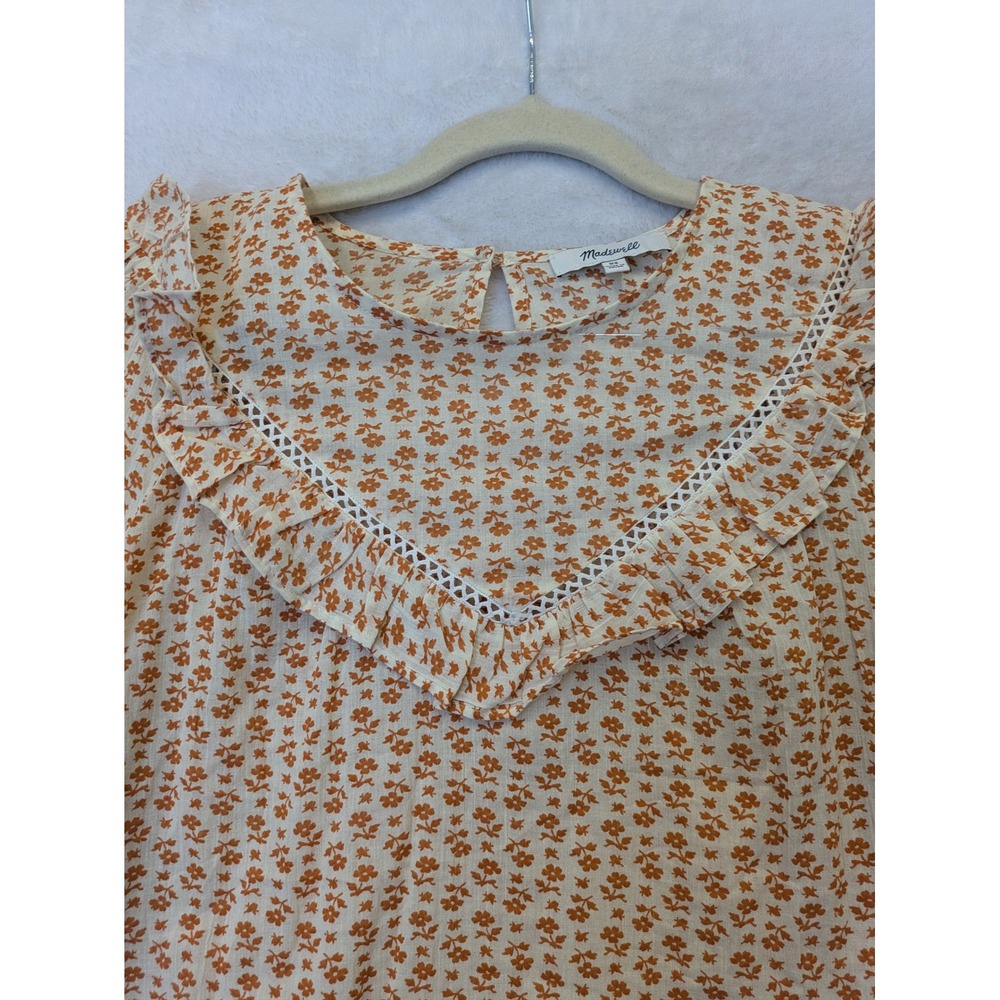 Madewell Women's Tiny Floral Print Ruffle Neck Long Sleeve Blouse XS‎ - Picture 3 of 8